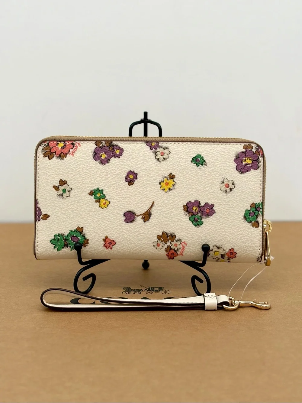 Coach Cream Floral Zip Wristlet Wallet with Multicolor Blooms